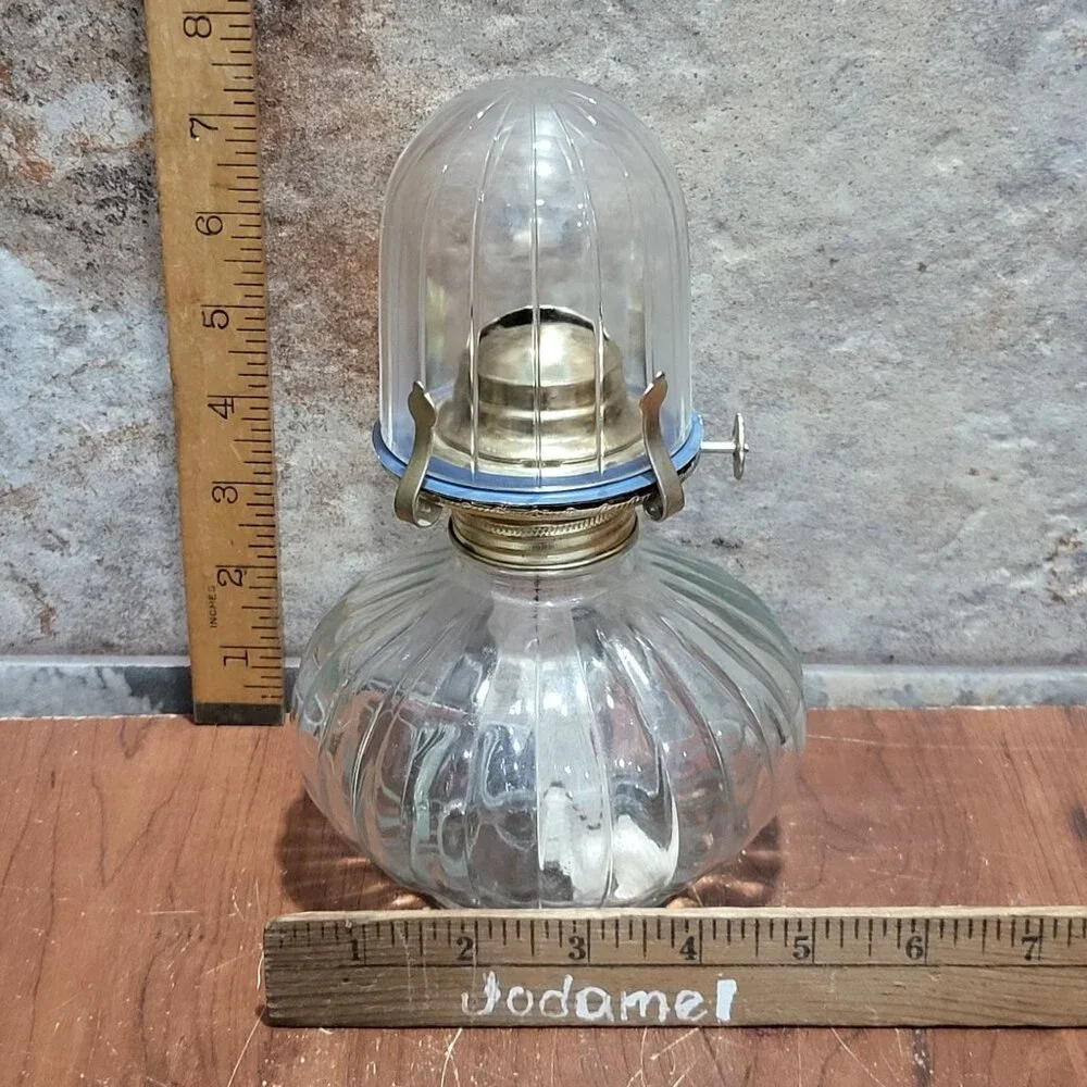 Vintage Golden Globe Clear Glass Kerosene Oil Lamp Ribbed Base
